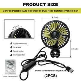 NYTKL 2 PCS USB Car Seat Fans for Backseat, 360° Rotatable Strong Wind Rear Seat Cooling Fan with 3 Speeds, 5V Powerful Air Circulation Electric Headrest Fan for for Sedan SUV RV Truck