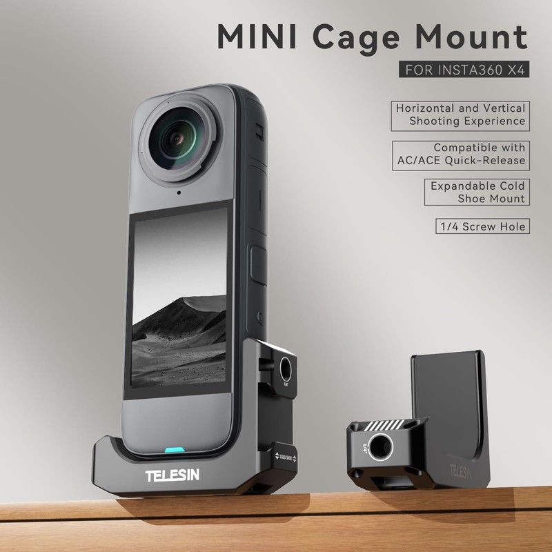 TELESIN Aluminum Alloy Mount L-Bracket for Insta 360 X4, 90°