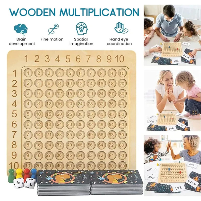 Wooden Multiplication Board Educational Multiplication Game Board for Learning Teaching