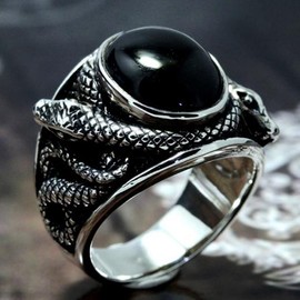 Snake Ring, Reptile Serpent Ring for Men, Norse Viking Snake Ring Snake Jewelry, Celtic Snake Ring Black Gem Snake Band Ring Punk Cobra Snake Animal Ring for mens (7)