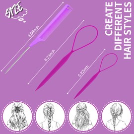 TsMADDTs TsMADDTs 3Pack Hair Loop Tool Set with 2PCS French Braid Tool Loop 1PCS Rat Tail Comb Metal Pin Tail Braiding Comb for Hair Styling, Purple