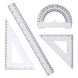 Math Geometry Set, 4 Pieces, Protractor, Triangle Rulers, Set Square 12 Inch Ruler, Measuring and Drawing Tool, Perfect for School, Office and Home Supplies, Transparent Set Square