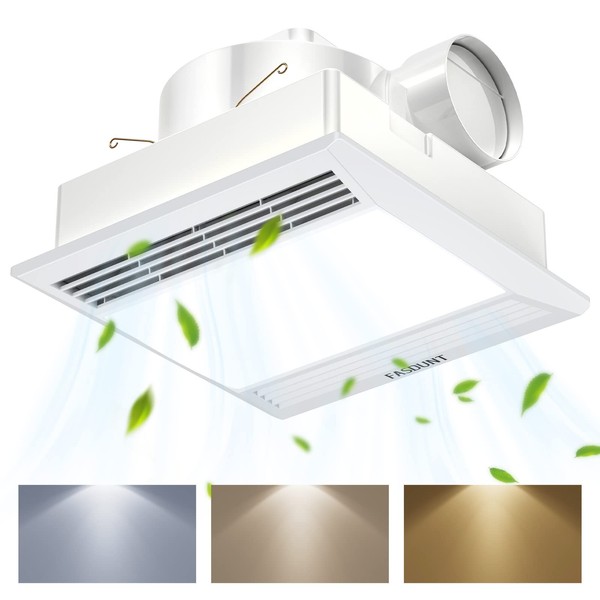 FASDUNT Bathroom Exhaust Fan 1.0 Sones Bathroom Ceiling Vent Fan with 3 Adjustable Colors Lights 110 CFM Bath Ventilation Fan with Light Combo, Fits for Home Bath Office Hotel 105 sq. ft.