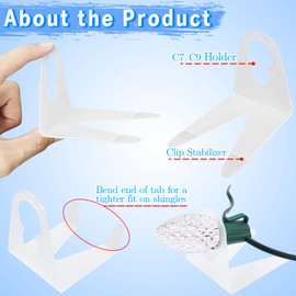 CXLHO Christmas Light Clips 100Pack, Sit-to-Stand Gutter Shingle Tabs Christmas Light Hooks, Work with C7, C9 for Holiday String Light Outdoor, Roof, Rooftop, Roofline, Pack of 100