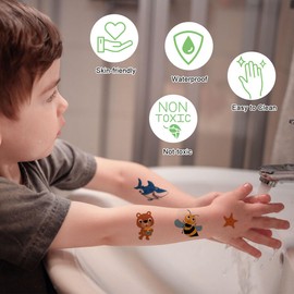 SanKristo 15 Sheets Luminous Temporary Tattoos for Kids Waterproof Cartoon Sharks Animal Insects Tattoo Stickers Set Girls Boys Glow In The Dark Birthday Gift for Children Party
