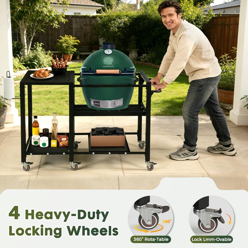 GVGBUK Outdoor Grill Table for Big Green Egg, BBQ Cart