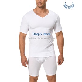 Comfneat Men's 3-Pack Undershirts Stretchy Cotton Spandex V-Neck T-Shirts (White V-Neck 3-Pack, XL)