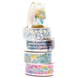 YUBBAEX 5 Rolls Floral Washi Tape Set PET Decorative Flowers Patterns Transparent Masking Tapes for Arts, DIY Crafts, Journals, Planners, Scrapbook, Wrapping (Hyacinth)