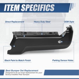 Auto Dynasty Rear Bumper Ends Replacement Compatible with 2017-2022 Ford F-250 350 450 Super Duty, Passenger Right Sides, w/Park Distance Sensor Holes, Primered (Paint to Match) Black