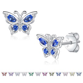 SOLOLIKE 925 Sterling Silver Butterfly Earrings with September Birthstone for Women - Blue Gemstone Studs Earrings Cute Butterfly Studs Earring for Teens Daughter Christmas Birthday Jewelry Gifts