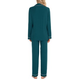 Samring Women's Soft Pajamas Set, Button Up Long Sleeve PJ Set Sleepwear Loungewear Green M