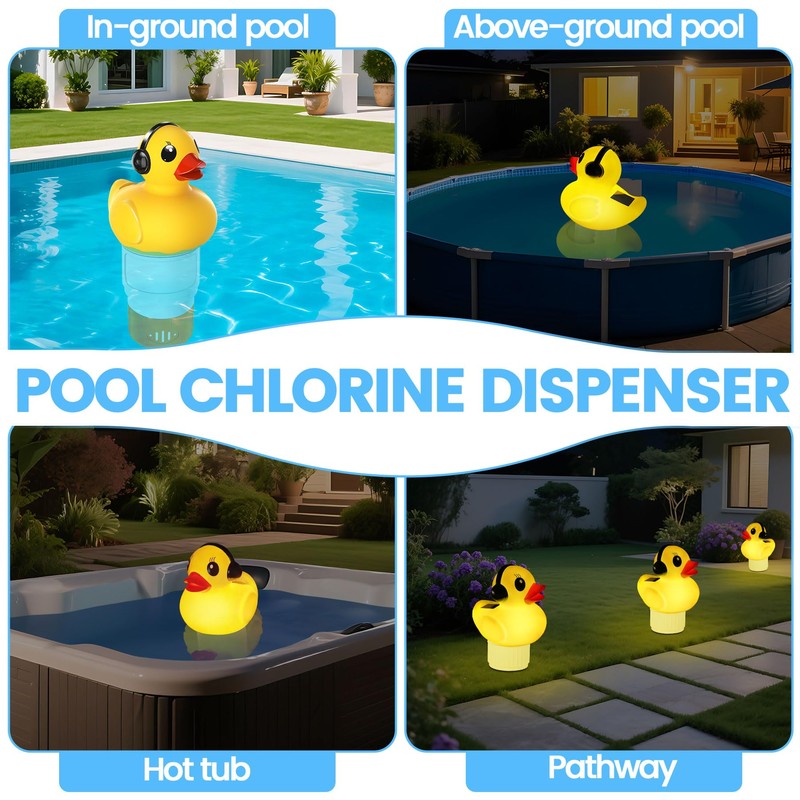 KingSom 2025 Upgraded Pool Chlorine Floater,Duck Chlorine Floaters with Light,Solar