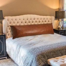 PANOD Decorative Lumbar Throw Pillow Covers 14 x 36,Premium Faux Leather Long Pillow Covers Cushion Case for Farmhouse Sofa Couch Bed Livingroom,Modern Boho,Vegan Brown