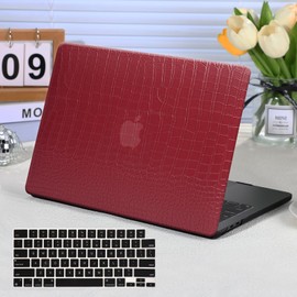 Funut Compatible with MacBook Air 13.6 inch Case 2022 2023 2024 Release M3 A3113 M2 A2681 with Touch ID, MacBook Air 13 M2 M3 Case Crocodile Leather Hard Shell Case & Keyboard Cover, Red