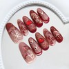 LPOODDNU 3D Heart Press on Nails Glossy Red Fake Nails,