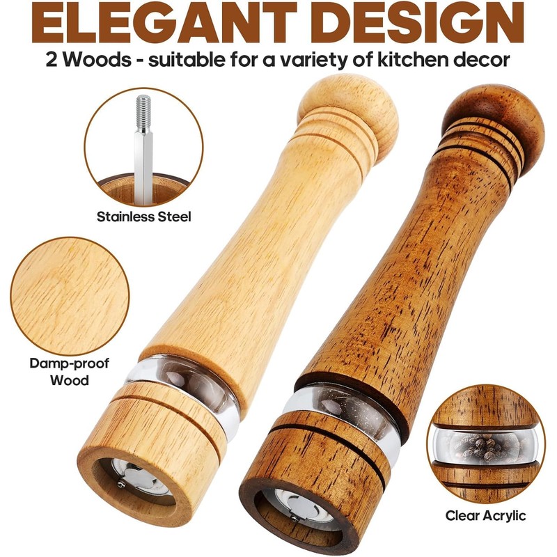 Wooden Salt and Pepper Grinder Set,2 Pcs Large 8 Inch