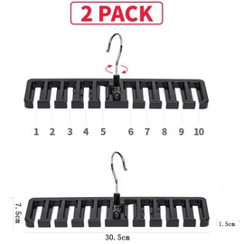 Konten Belt Hanger, Holds 10 Pieces, Hanger, Tie Hanger, Belt Storage, Belt Hook, 360 Degree Rotation, Set of 2 (Black)