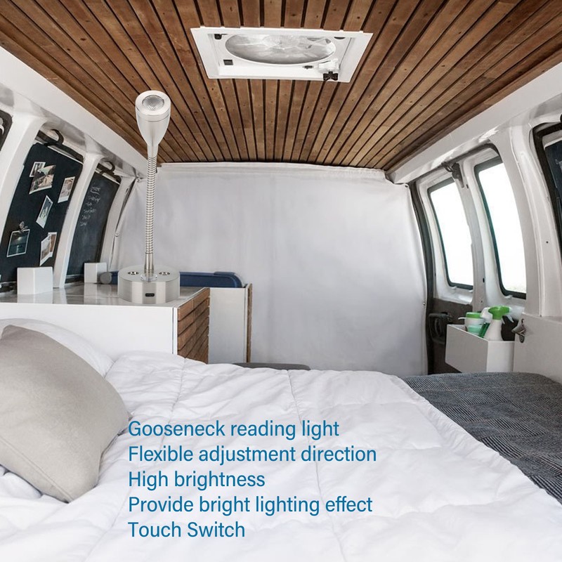 DC12‑24V LED RV Bedside Lamp High Brightness Aluminium Alloy Gooseneck