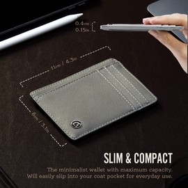 POWR Mens Wallet, Slim RFID Blocking Minimalist Credit Card Holder (Grey), Holds up to 7 Cards and Bank Notes, Ideal for Travel