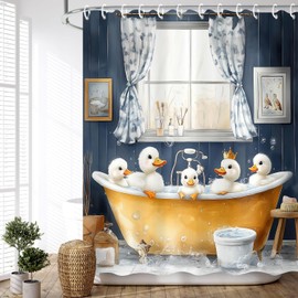 JAWO Funny Kids Shower Curtain, Bathing Cute Ducks Farmhouse Animal in Bathtub Shower Curtains Set, Fun Cartoon Modern Shower Curtain with Hooks for Adults Kid Bathroom Decor Accessories, 72"x72"