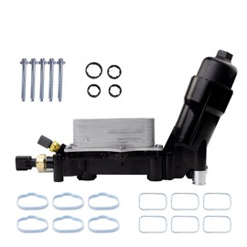 926-959 Aluminum Engine Oil Filter Housing Oil Cooler Kit with Gaskets & Sensors Compatible with 2011-2016 Chrysler Charger Challenger Journey Wrangler Ram Promaster 3.6L (black)