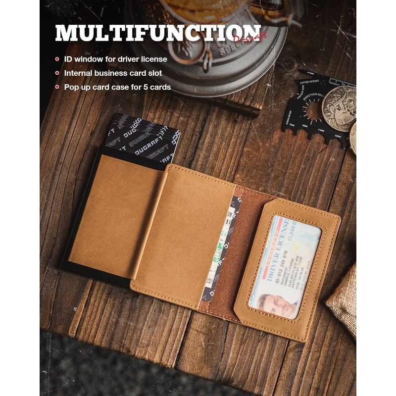 DUGRAFT Slim Card Holder for Men with Aluminum POP UP