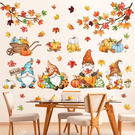 decalmile Thanksgiving Autumn Gnome Wall Decals Fall Maple Tree Branch Pumpkins Wall Stickers Bedroom Living Room Sofa TV Background Wall Decor