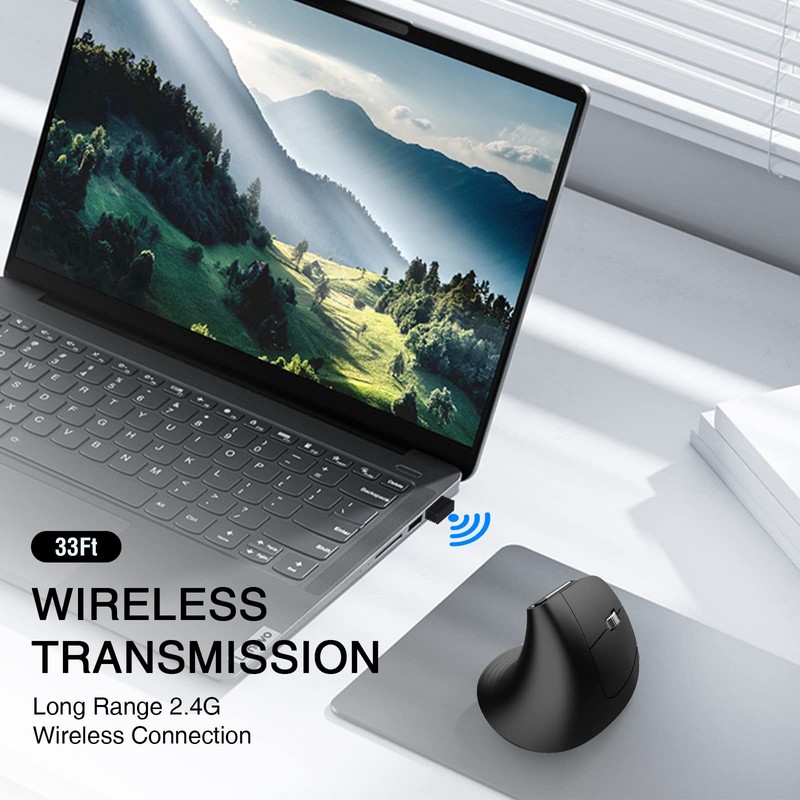 Wireless Vertical Mouse, 2.4G Advanced Ergonomic Mouse with USB Receiver,