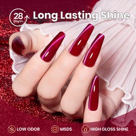 Beetles Pink Cat Eye Gel Nail Polish - 15ML Hot Pink Cat Eye Magnetic Glitter Gel Polish with Pink Powder Soak Off UV Cherry Shimmer Collection Nail Art Design Manicure Gift for Women