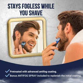 MIRRORVANA Fogless Shower Mirror for Shaving with Improved Suction and 360° Swivel - Unbreakable Fog Free Mirror for Men and Women - 6.3" x 6.3" (Gold)