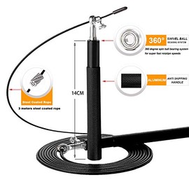 Speed Jump Rope - 360° Swivel Ball Bearing - Adjustable steel coated rope-Aluminum Anti Skipping Handle -Fitness Training Boxing Sports Exercises -Sui