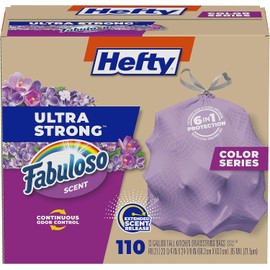 Hefty Ultra Strong 13 Gallon Trash Bags, Tall Kitchen Trash Bags 13 Gallon Size, Resist Leaks, Punctures, and Rips, Continuous Odor Control, Purple, Fabuloso Scent, 110 Bags