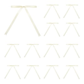 MECCANIXITY 50 Pcs 5x7" Twist Tie Bows Satin Ribbon Bows Wrapping Bows for Craft DIY Sewing Wedding Decor Birthday Party Treat Bags Milky White