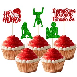 24 piezas de adornos de Navidad para cupcakes con purpurina Theres Some Ho Hos in this House para decoraciones de pasteles de feliz Navidad, despedida de soltera, cumpleaños, fiesta de cumpleaños