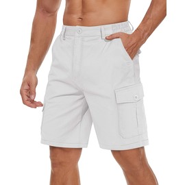 TACVASEN Men's Casual Shorts With Liner - Comfortable Elastic Waist Quick-Dry Lightweight Durable Multi Pockets, White, 40