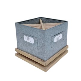 Rae Dunn Pencil Holder Cup - Spinning Metal Pen and Office Supplies 4 Compartment Desktop Organizer Caddy for Office Accessories - Great for Home, School, Classroom, Work - Square Design