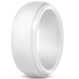 Jude Jewelers 8mm Matte Brushed Step Edge Silicone Wedding Band Ring (White, 7)