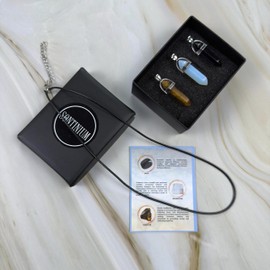 Sontinium Onyx, Tiger Eye & Moonstone Pendant Necklace – Unisex Crystal Jewellery with Pointed Stones on 47cm Chain – Boho Style Gift for Men & Women