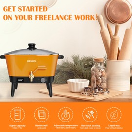 BESNEL Wax Melter for Candle Making, 8Qts Candle Wax Melting Pot with Spout for Soy Wax Soap Base, Electric Wax Melter for Candle Making with Temp Control, Easy Pour,Non-Stick(Orange)
