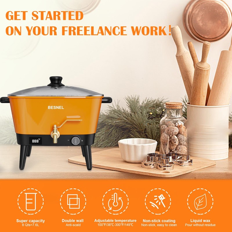 BESNEL Wax Melter for Candle Making, 8Qts Candle Wax Melting