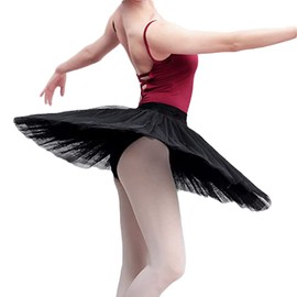 WENDYWU Women Professional Swan Ballet Tutu Dress Hard Organdy Platter Performance Leotard Skirt (M, Black)