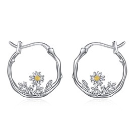 925 Sterling Silver Small Hoop Earrings Hypoallergenic Earring Jewelry for Sensitive Ears Daisy