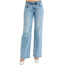 Dreamkue-Risen Women's Distressed Low Rise Boyfriend Jeans Ankle Cut, Casual Denim Pants (US, Numeric, 13, Regular, Regular, Blue)