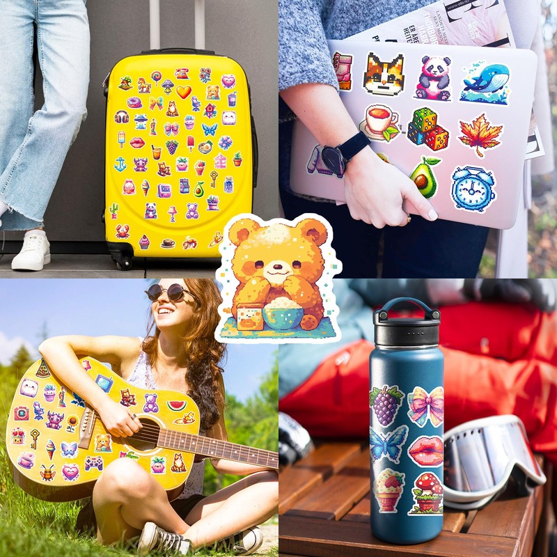 Mistree 100 Pixel Stickers for Sticking, Children, Waterproof Japanese Cartoon