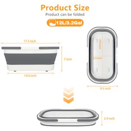 Goderewild Collapsible Plastic Bucket with Wheels 12L (3.17 Gallon) for House Cleaning, Camping, and RV - Multi-Purpose Rectangular Handy Basket for Cleaning Mop - Lightweight and Portable (Grey)