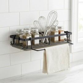Sink Organiser with Drip Tray, Dish Cloth Holder and 4 Hooks, Hanging Sponge Holder, Kitchen Carbon Steel, Sink Caddy Black, Sink Organiser for Kitchen Accessories, Sponge Brush, Dish Soap