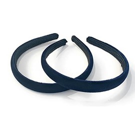 2 x Velvet Girls School Headband Alice band Hair Accessories - UK (Navy Blue)
