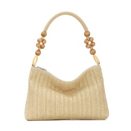 EVEOUT Women's Straw Shoulder Bag Summer Boho Chic Woven Tote Bag Raffia Shoulder Bags Beach Bag Straw Clutch Bag, Natural colour