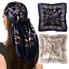 vimate Headscarf for Women - 35 Inch Square Silk Feel Satin Scarf Silk Scarf for Hair Wrapping and Sleeping at Night, 2 pack-n