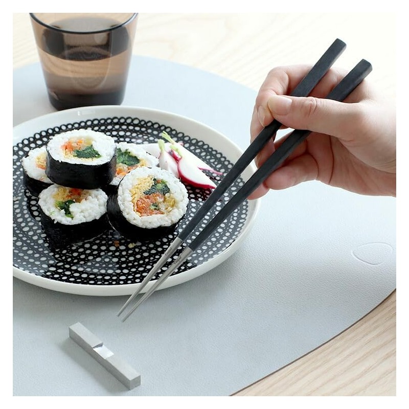 Cutipol KUBE Chopsticks + Chopsticks Rest Set, Black Silver KU39